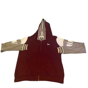 Victoria Secret Pink Sweatshirt Women Small Red‎ Pullover Crewneck Full Zip Logo